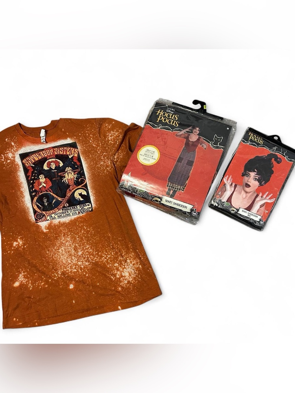 Hocus Pocus Mary Sanderson Costume S/M, Wig, Large Shirt Bundle Halloween